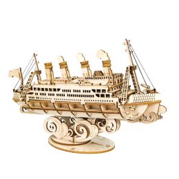 Robotime New 4 Kinds DIY Vintage Sailing Ship 3D Wooden Puzzle Game Assembly Boat Toy Gift for Children Teens Adult TG (sku: TG306 Cruise ship)